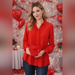 Jasmine & Juliana XL Red Blouse with White Polk Dots